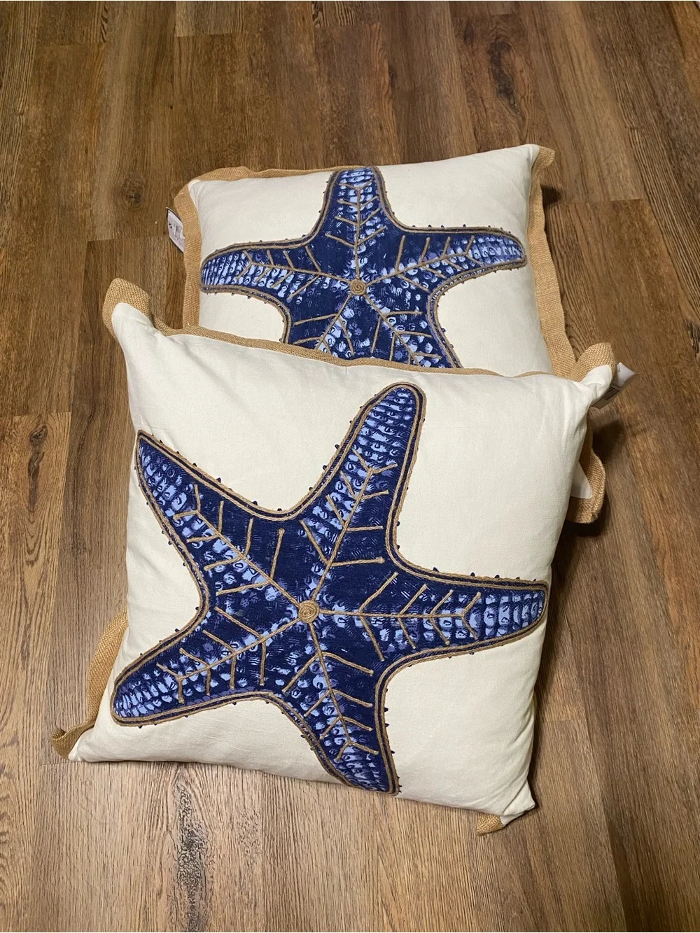 SET 2 Lifestyle Neptunian Collection Deco Coastal Starfish Pillow  - Blue/ Cream